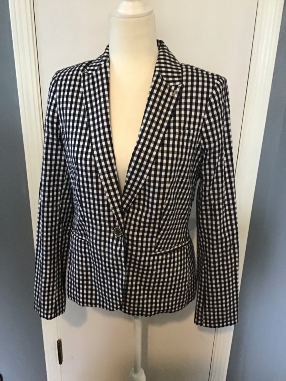 Tommy Hilfiger Black and White Gingham Single-Button Blazer